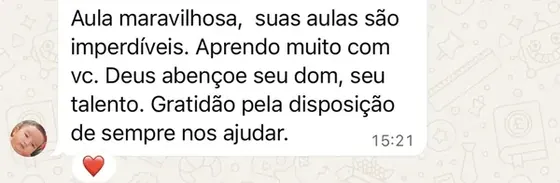 Depoimento elogiando as aulas da Luciana